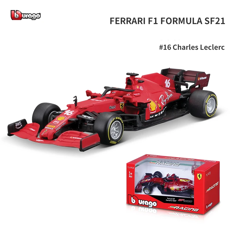 Ferrari F1 SF21 Bburago 1:43 2021 Die Cast #16 Charles Leclerc Alloy Luxury Car Car Model Play 1 Alloy Toy Vehicle Collection