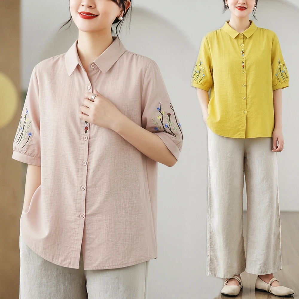 

Elegant Large Size Embroidered Short Sleeve Shirt Women's Fashion Summer New Arrival Breathable Comfortable Commute Style