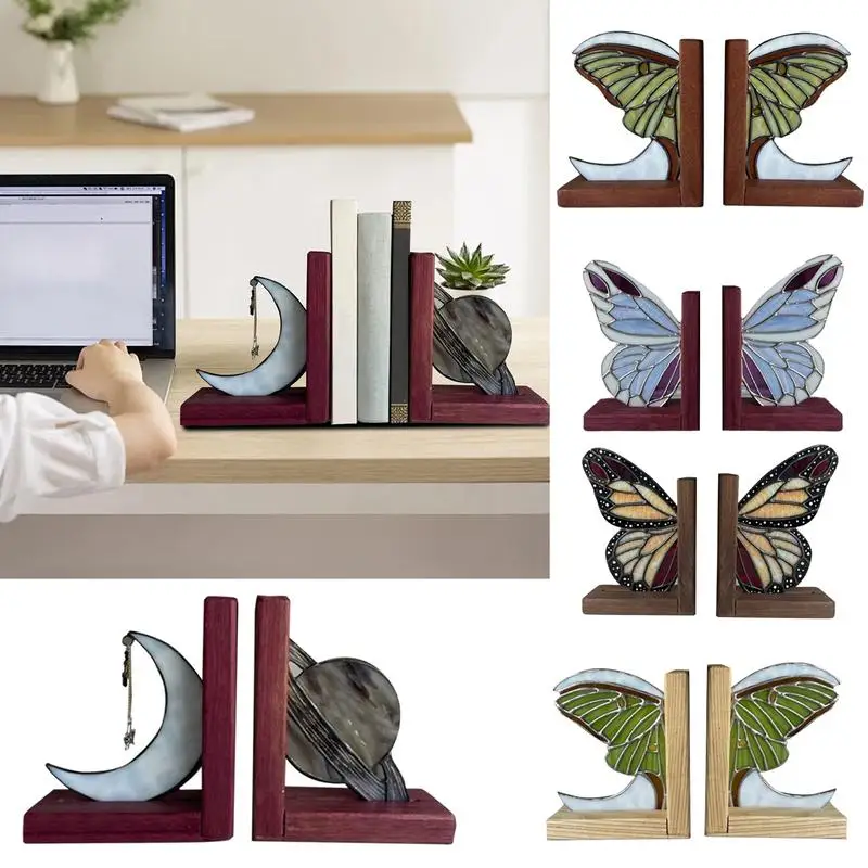 Book Stopper Vintage Planet Butterfly Book Stoppers Decorative Book Holder Stand 30x15cm/11.81x5.91 Inch Bookend Organizer For