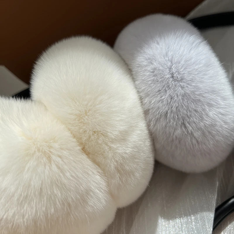 Winter Warm Earmuffs Cute Fluffy Real Rex Rabbit Fur Headphones Unisex Ear Warmer Solid Color Girls Headband Ear Cover