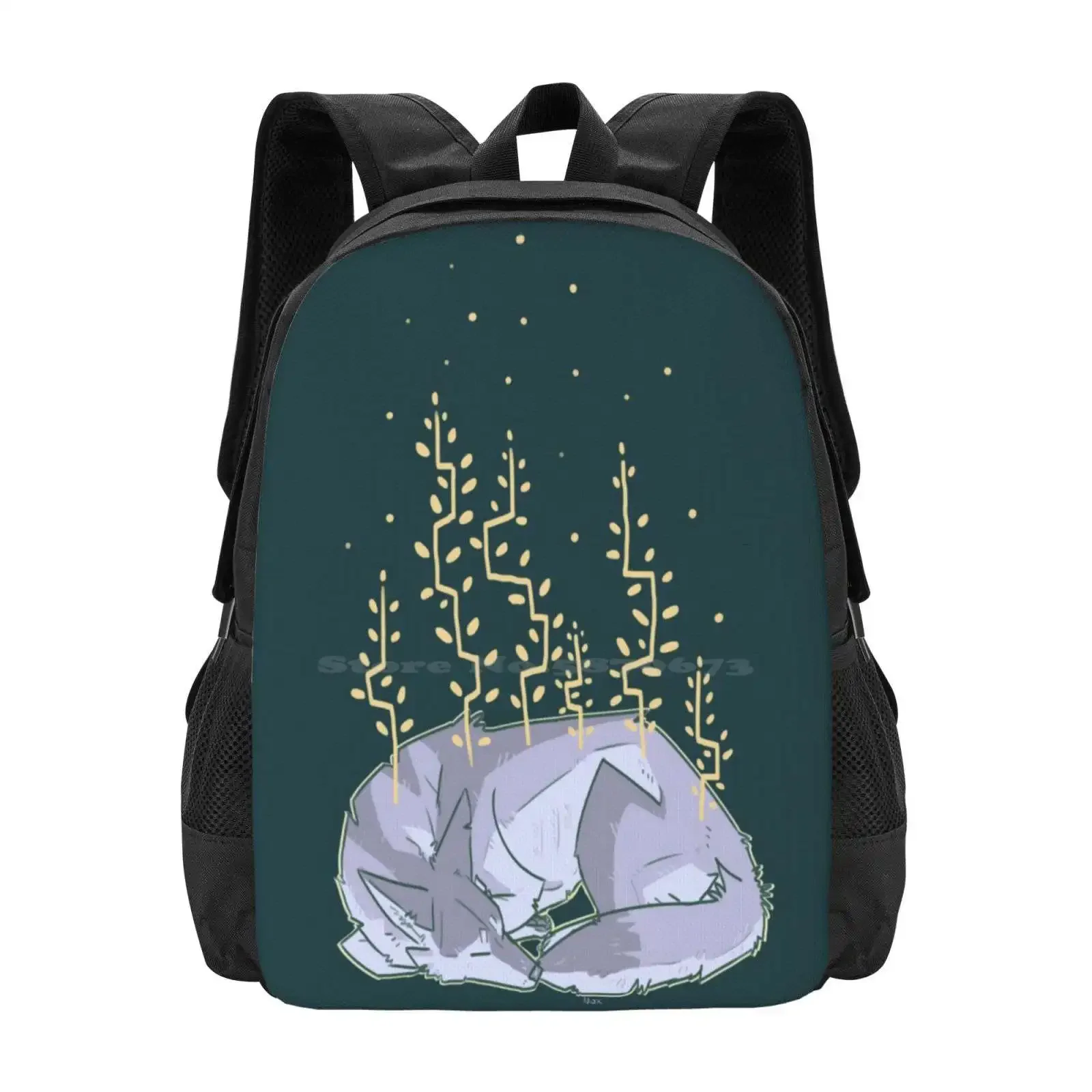 

Heal Hot Sale Schoolbag Backpack Fashion Bags Coyote Wolf Sleeping Animal Nature Plants Peaceful Forest Woods Magic Heal