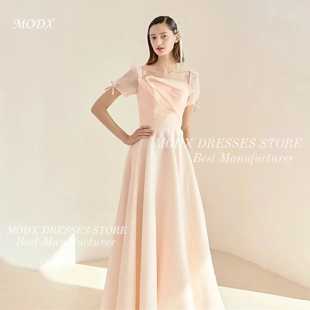 

MODX Элегантные розовые вечерние платья с короткими рукавами А-силуэта длиной до пола, вечерние платья, корейские платья для приема по индивидуальному заказу