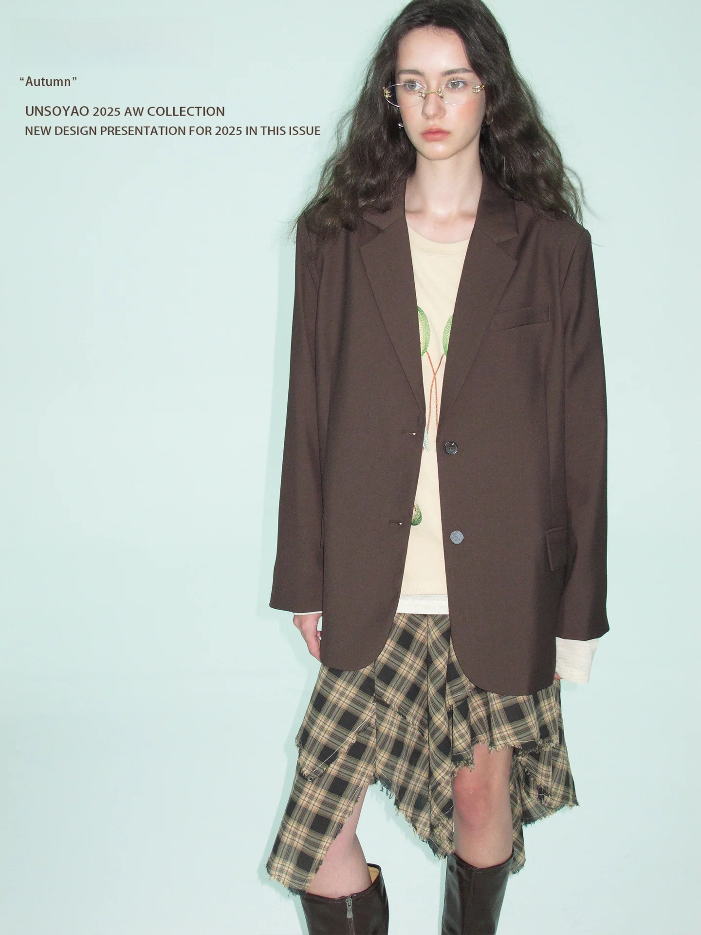 

UNSOYAO винтажный коричневый тонкий костюм с подкладкой на плечах, женский повседневный длинный костюм из полиэфирного волокна, однотонный, на одной пуговице