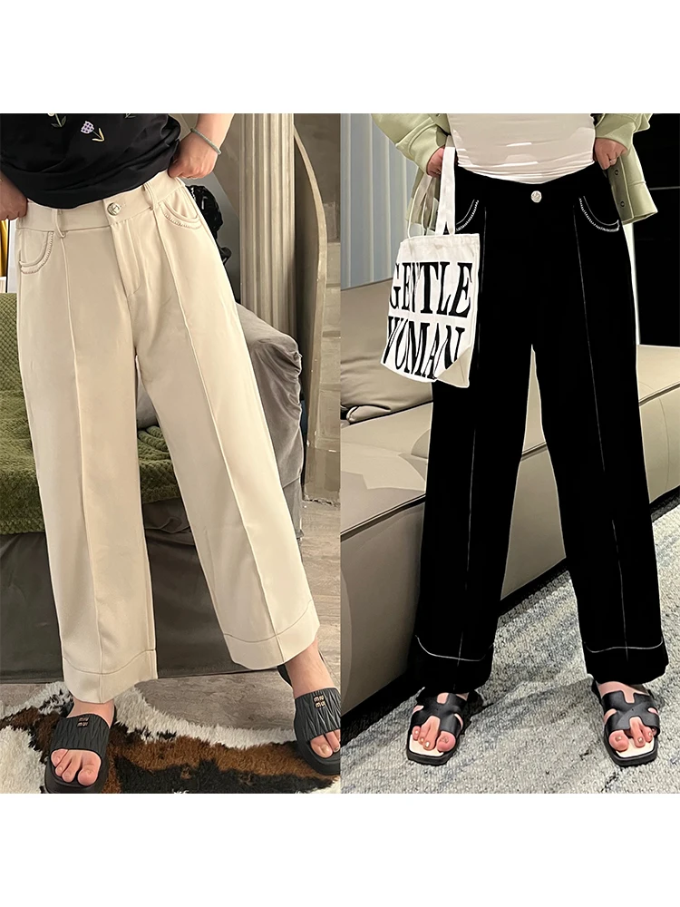 

Брюки-чинос с высокой талией, свободного кроя, прямые, для полных женщин, удобные повседневные брюки, с эффектом стройности, длинные