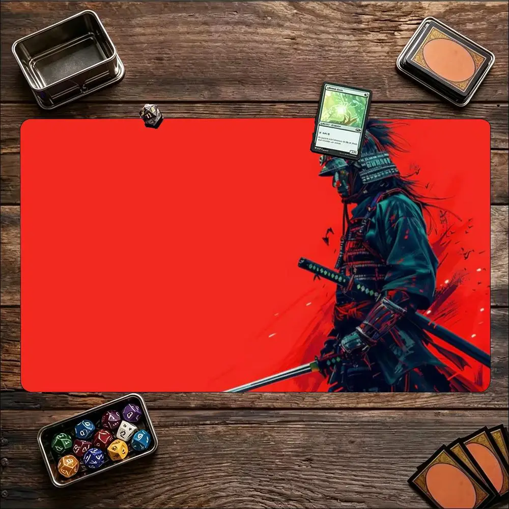 Japanese Red Samurai Warrior Art Non‑Slip Rubber Game Playmat Smooth Table Mat For Tabletop Card Game Desktop Gaming Work Setup