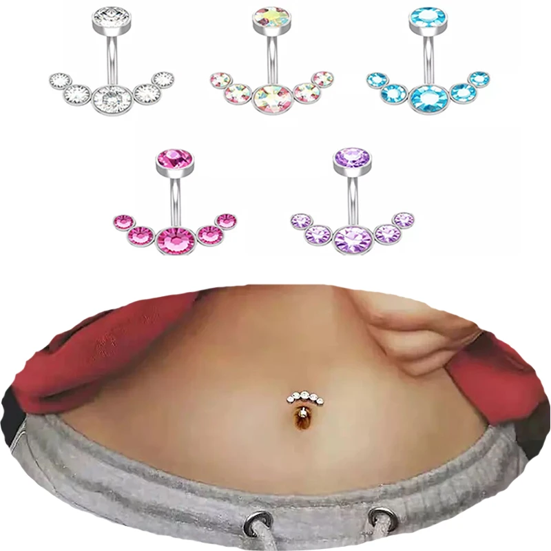 1Pc 14G Dangle Belly Button Rings For Women Girls 316L Surgical Steel Curved Navel Barbell Crystals Zircon Body Jewelry Piercing