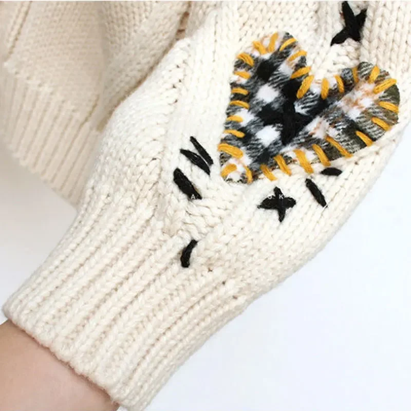 التطريز المرقعة شارع العليا سميكة متماسكة الخامس الرقبة المرأة سترة سترة واحدة الصدر سترة للنساء ملابس الشتاء #6