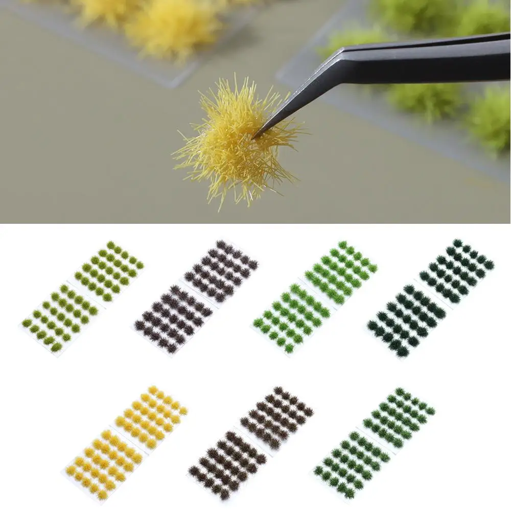 50Pcs/Box 5mm Artificial Grass Tufts Miniature Grass Bushes Plant Cluster Multi-terrain Simulation Model DIY Sand Table Scene