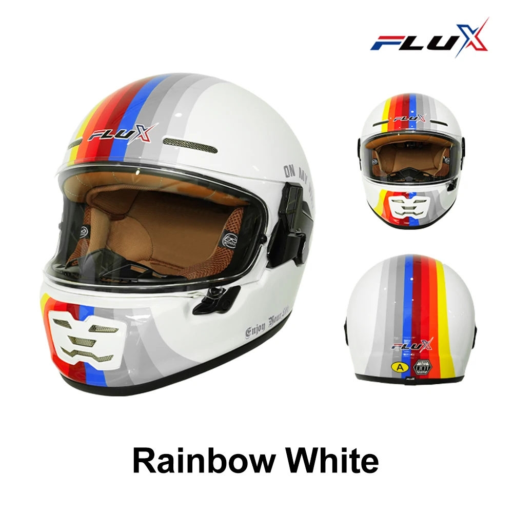 

Flux FR-01 Retro Helmet Motorcycle Helmet Retro Full Face 3C Certified Cruiser Scooter Racing Style for Men and Women