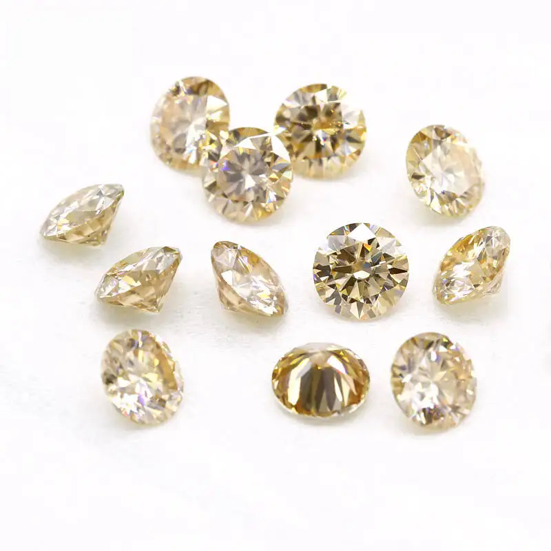 SG Großhandel 0,5-5CT D-Farbe Moissanit Runde Lose Steine Champagner-Gelber Moissanit Feiner Schmuck Mit Zertifikat