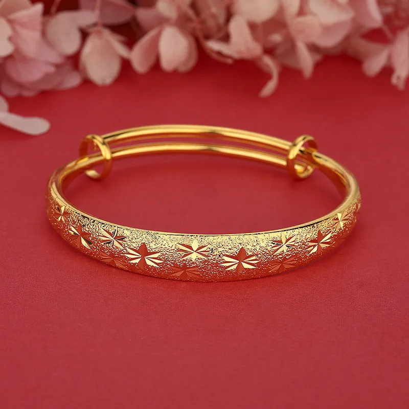 24K Gold Women's Wide Bangle | AU999 Pure Gold, sleek glossy design, smooth & grand, exuding elegance
