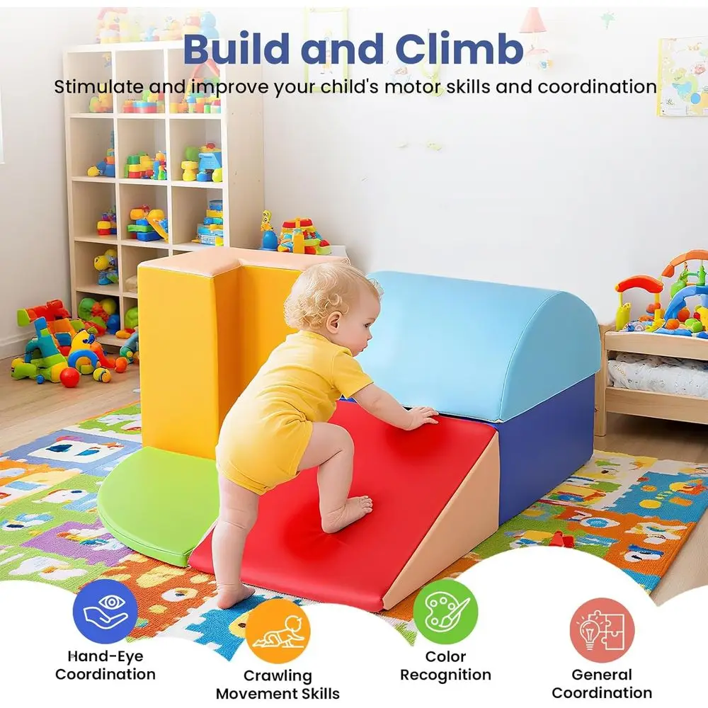 Blocchi gonfiabili in schiuma morbida per arrampicata su bambini, palestra per bambini in pelle PU, struttura di gioco indoor impermeabile, striscia e cl di 1-3 anni