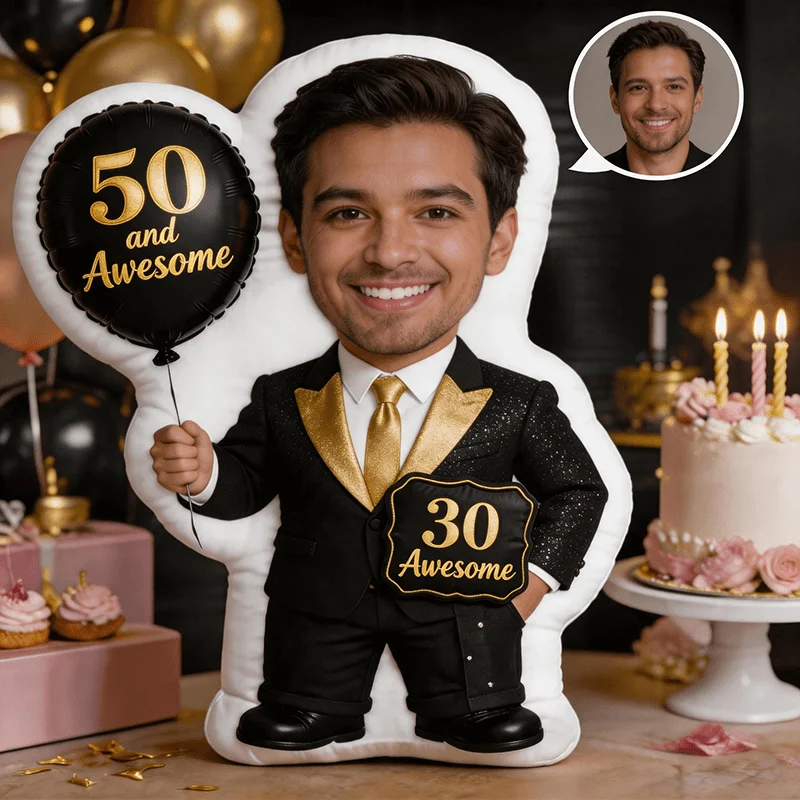 Personalized Photo Customization: Milestone Gentleman Black Gold Custom Shap Decor Cushion Graphic Accent 60CM Cut-to-Shape Home