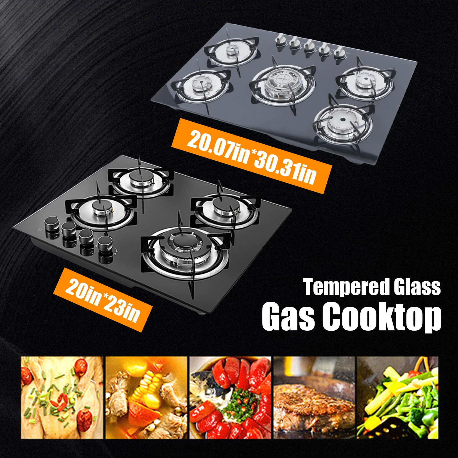 5 Flames Gas hob Installation for Natural Propane Stand Stove Stainless Steel NG LPG