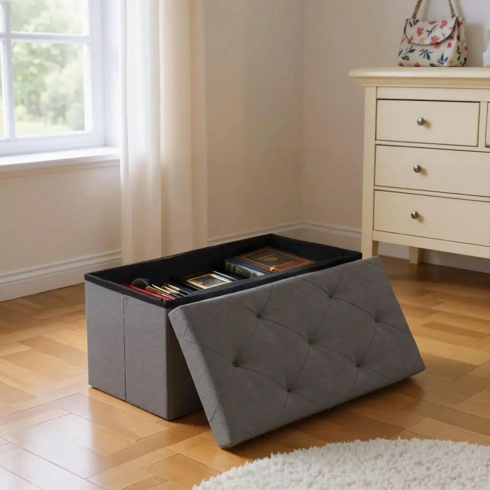 

Foldable Storage Ottoman Bench, Storage Chest, End Of Bed Foot Rest Stool With Padded Seat, Bedroom Bench For Living Room, Supp
