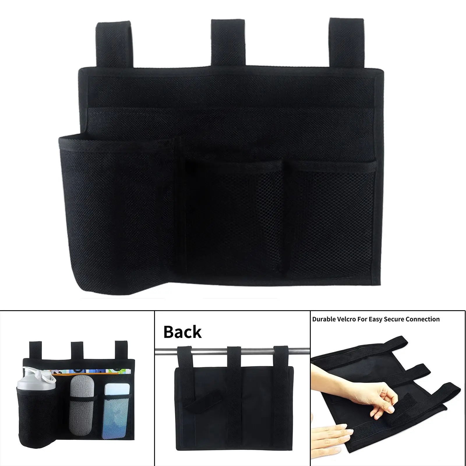 Bedside , Hanging Bedside Caddy with Fixed Straps Bedside Pocket for Sofa Couch College Dorm Room Home Tablet