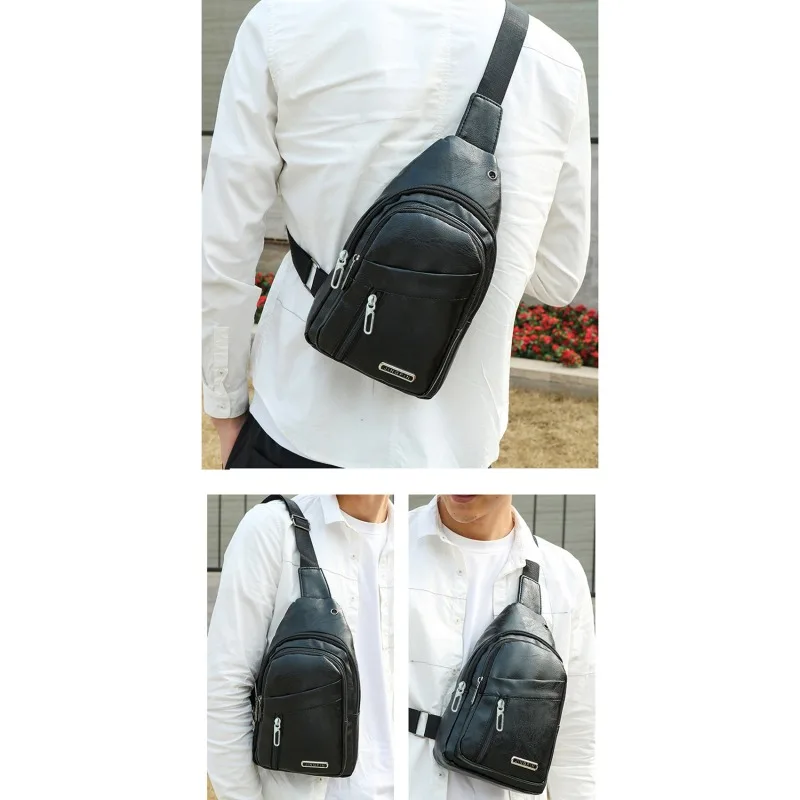 Men Chest Pack Crossbody Bag Durable PU Leather Handbag Fashion New Solid Color Chest Bag Vintage Leisure Shoulder Bags 2024