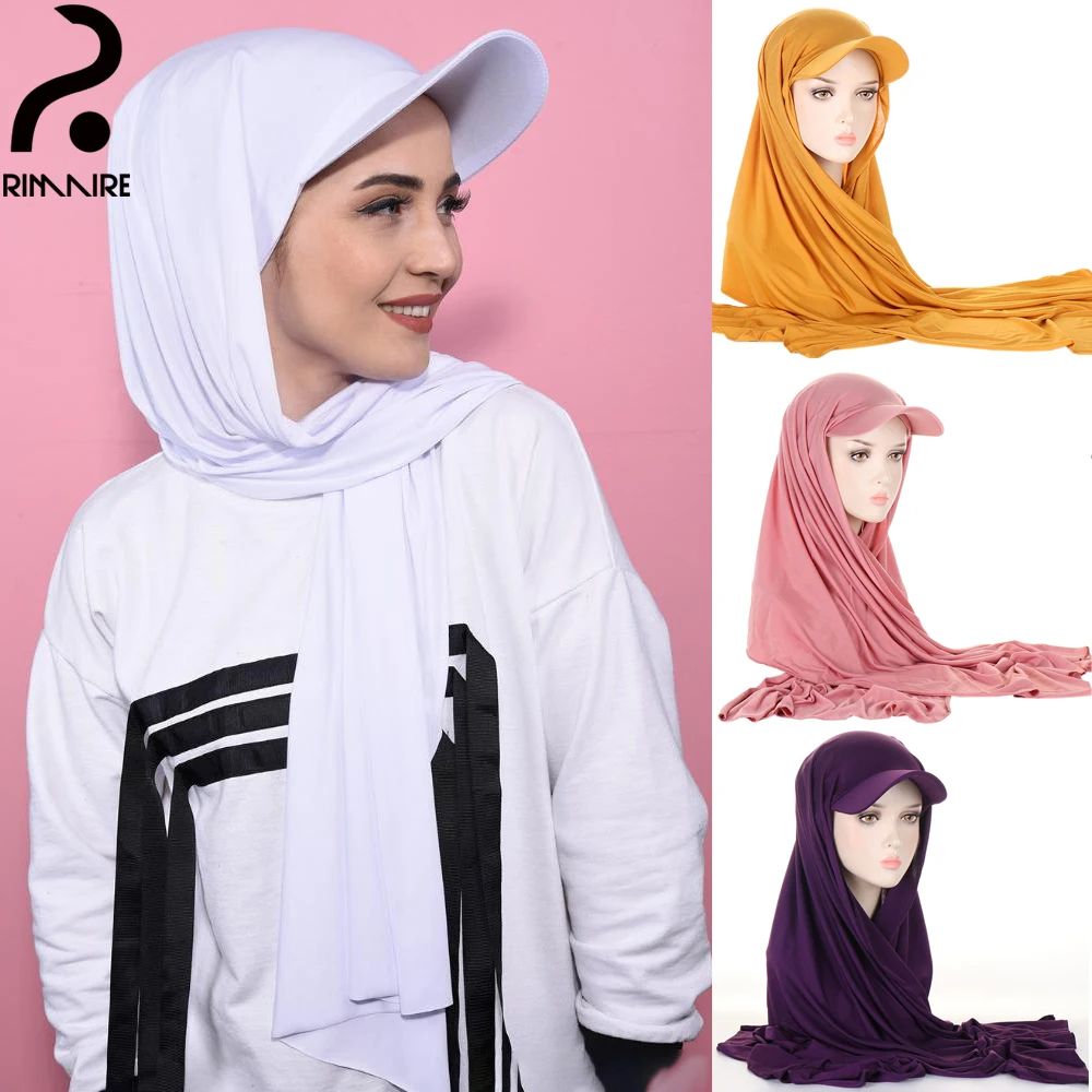 Fashion Muslim Sun Hijab for Women Classic Modal Baseball Hat Headscarf Set Thin Breathable Ladies Headscarves Wholesale RIMAIRE