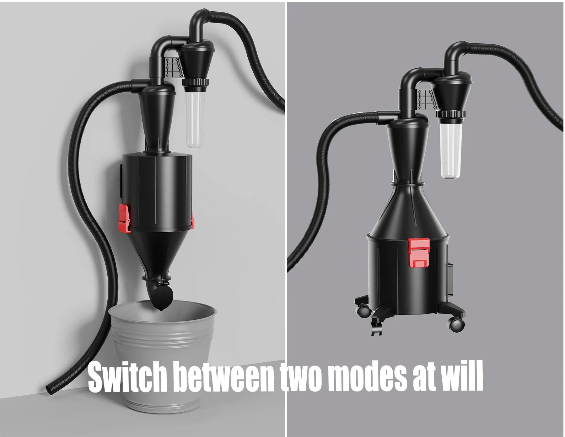 

2-in-1 Multifunction Cyclone Separator Vacuum Cleaner Wall-Mounted and Wheeled Modes for Flexible Use Cyclone Dust Collector