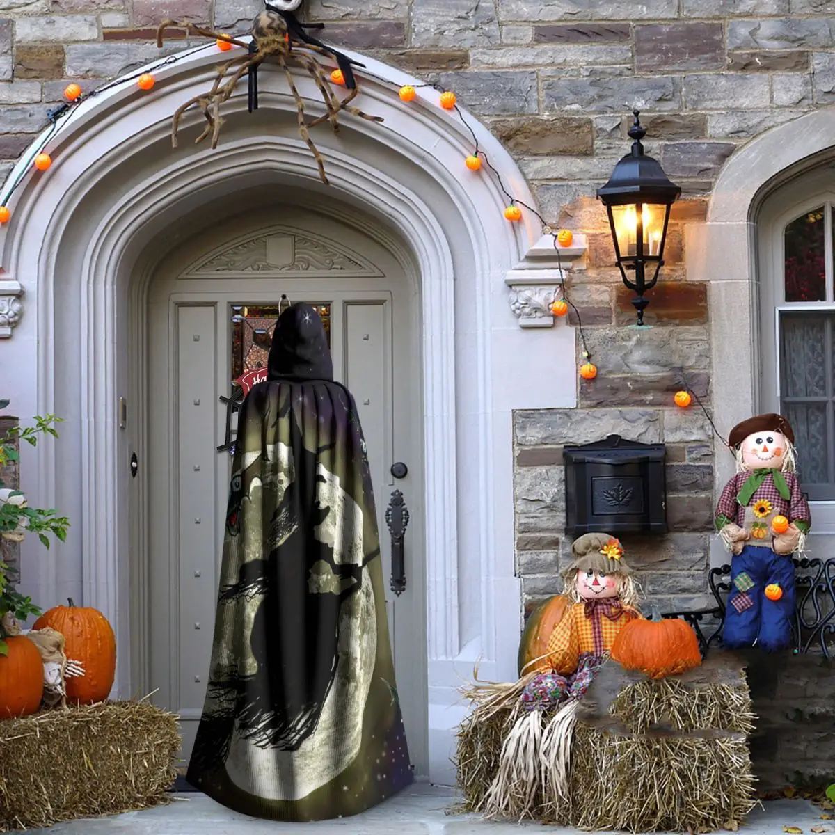 هالوين الساحرة طويلة مقنعين عباءة الساحرة القرون الوسطى زي تأثيري كيب هالوين معطف الكبار للجنسين