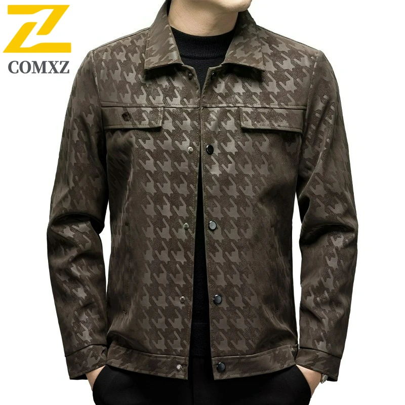 COMXZ Mens Leather Jacket 2025 New Light Luxury Outdoor Work Windproof Coat Premium Casual Daily Comfortable Autumn Outerwear​