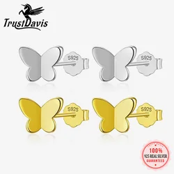 TrustDavis Real 925 Sterling Silver Fashion Sweet Insect Butterfly Charm Stud Earrings For Women Wedding Party Jewelry DS180