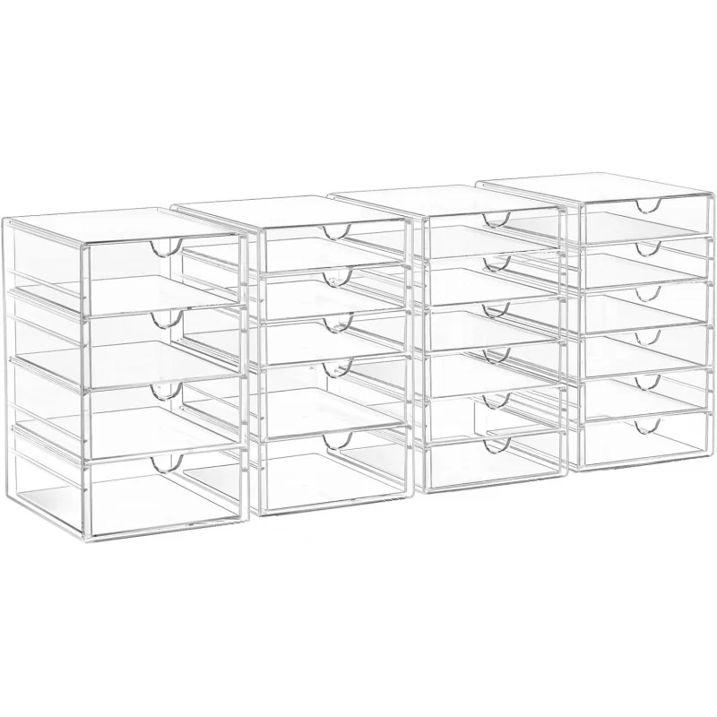 

Acrylic Drawer Organizers - 21 Drawers 4 Set - Clear Storage Drawers for Office Supplies - Stackable Makeup Organizer - Dustproo
