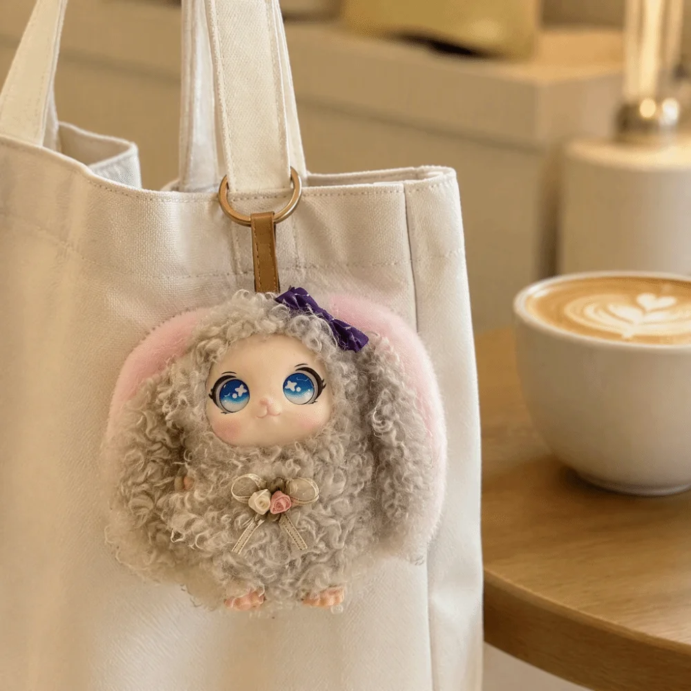 Gift Cute Big Ear Bunny Pendant Curly Hair Cartoon Plush Keychain Soft Collectible Bag Charm Office