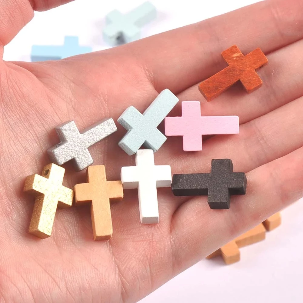 50pcs Mixed color wooden cross Pendant Jewelry Findings fashion Charms Handmade Necklace And bracelet cp3363