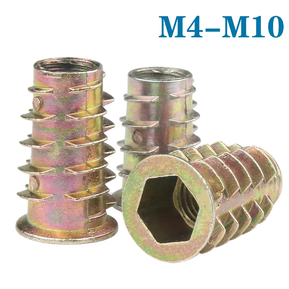 

50Pcs M4 M5 M6 M8 M10 Zinc Alloy Thread Hexagon Hex Socket Head Embedded Wood Insert Nut Flanged Hex Drive Head Furniture Nuts