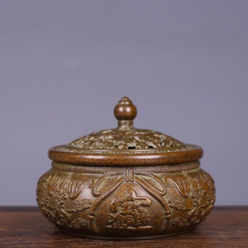 All-copper burner with carved patterns, flat-bottomed, home use, suitable for sandalwood, Zen-style coil incense, ag
