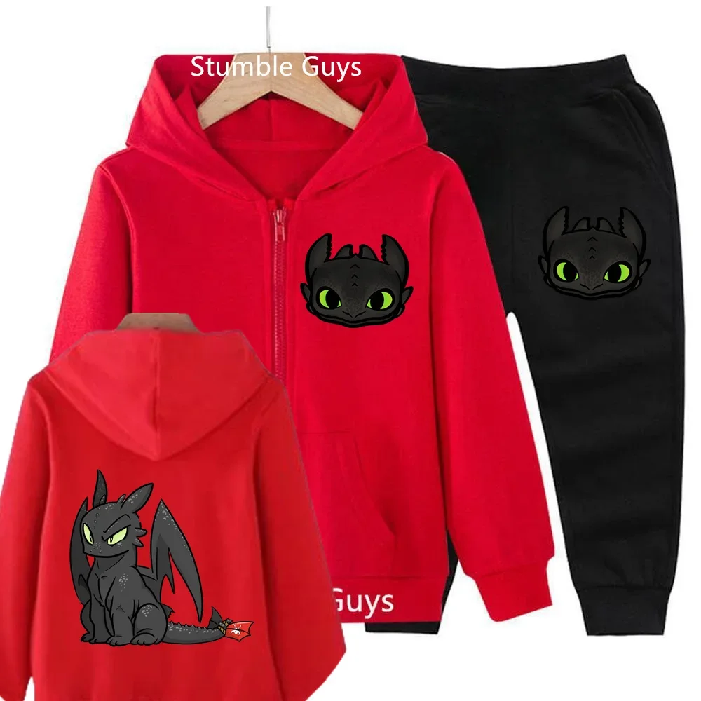 Anime Toothless Spring Zipper Hoodie Set Children's Clothing Girl Anime Sweatshirt Boy How to Train Your Dragon