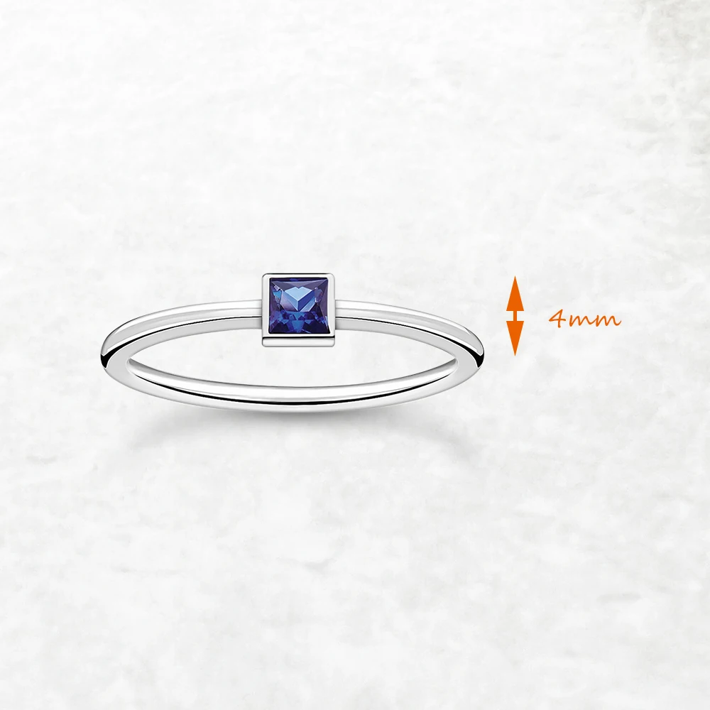 Blue Stone Square Timeless Ring Europe Style Fine Jewerly For Women Romantic Gift In 925 Sterling Silver