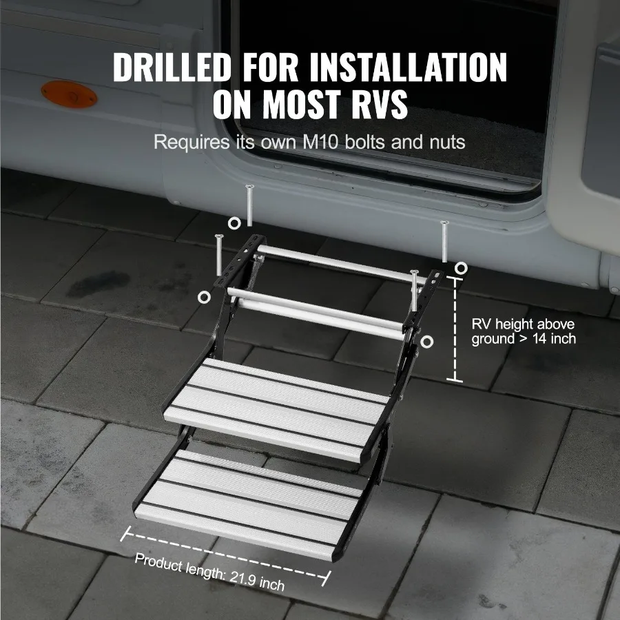 RV Steps 2Step Manual Retractable RV Stairs Foldable 440 LBS Load Capacity Aluminum Alloy Steps Thickened Steel Plate NonSlip
