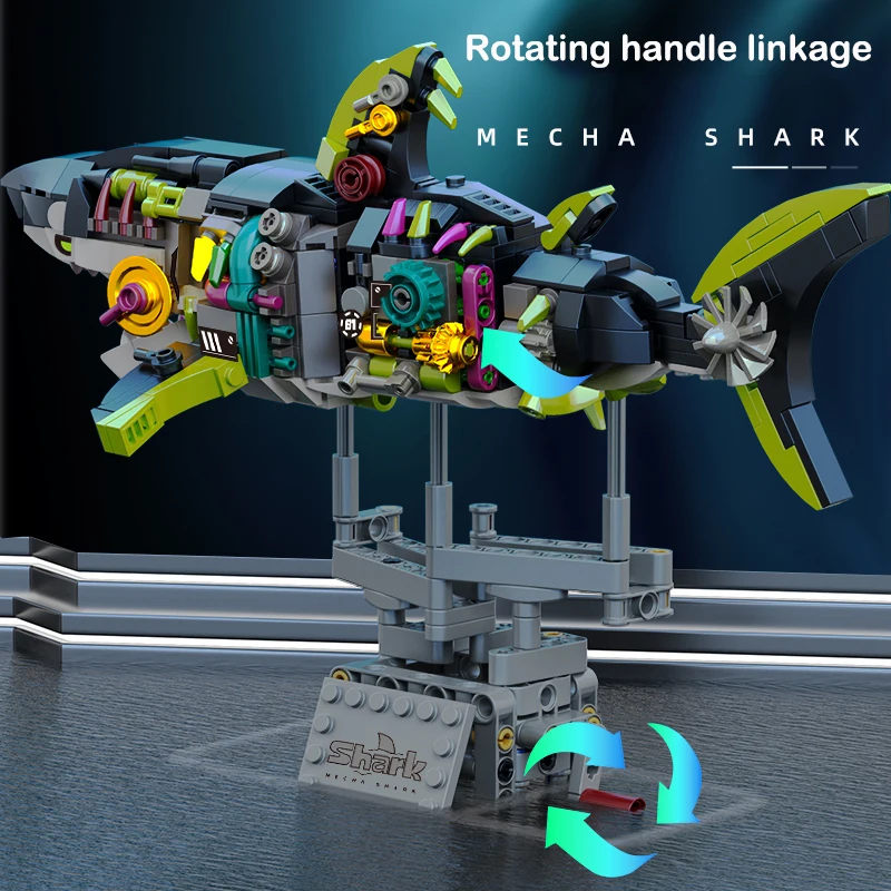 Punk Stijl Mechanische Haai Bouwstenen Set Zeedieren Model Noctilucent Effect Home Decor Kinderen Volwassenen Montage Speelgoed Gift