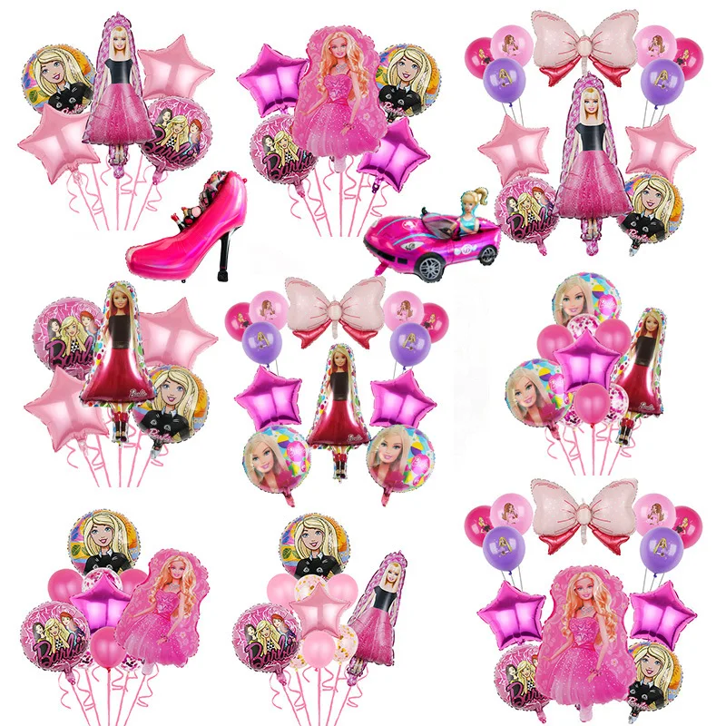 Cartoon Barbie aluminum film balloon birthday party holiday decoration set