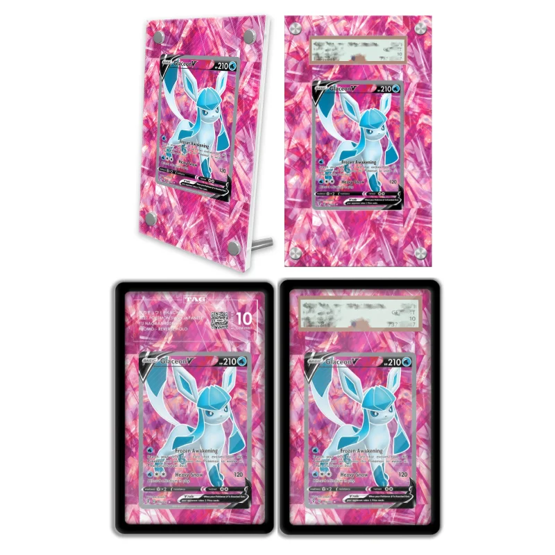 Présentoir d'art anime pour Pokémon Evolving Skies Glaceon, avec art de jeu anime, étui de protection en acrylique, porte-clés et figurine de collection