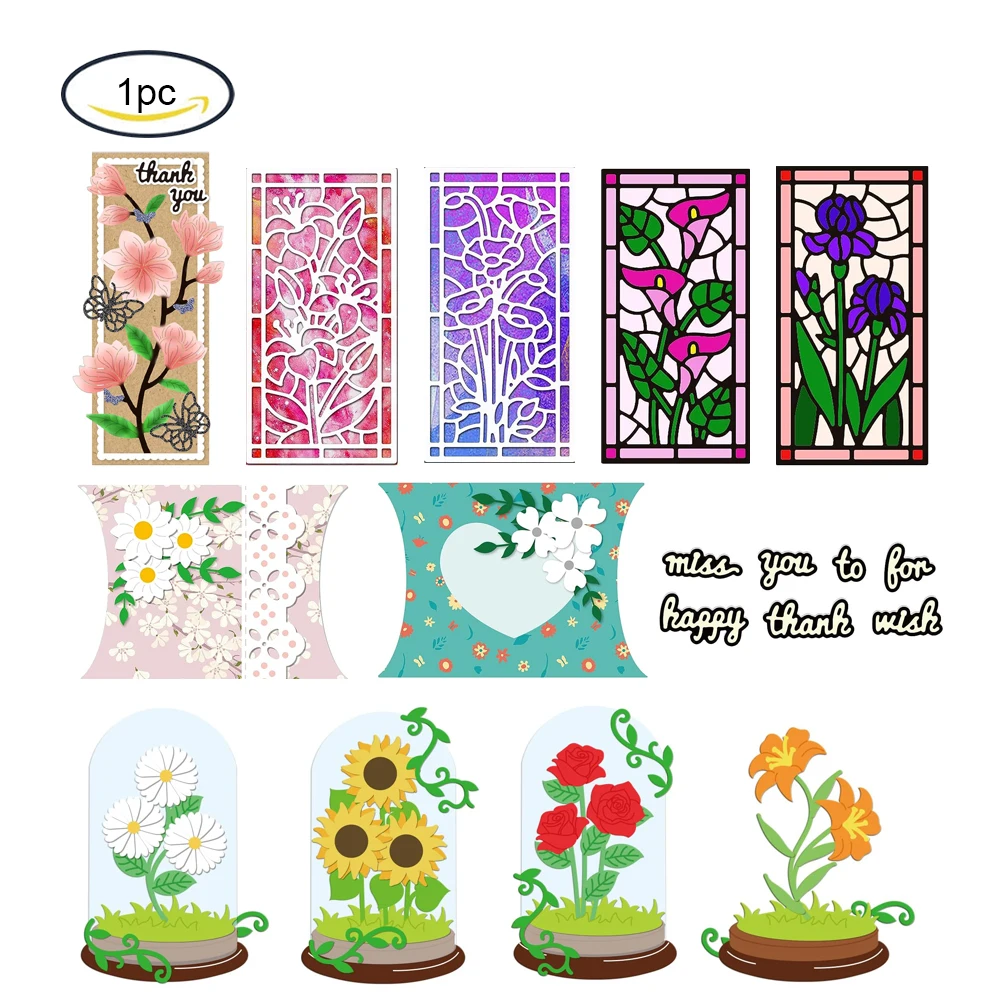 

Flower in Glass Bottle Metal Die Cut Sunflower Rose Embossing Template Mould Lilies Daisies Die for Journal Card Scrapbook Craft