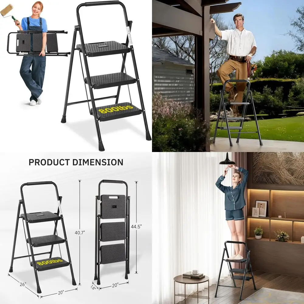 

Step Stool oldable, 3 Step Ladder Portable Ladder with Wide Anti-Slip Pedal, Step Stool or, Lightweight Step Ladder or Home Kitc