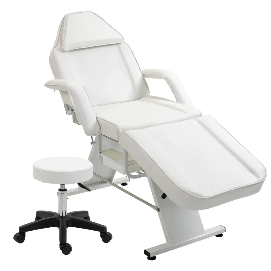 Massage Salon Tattoo Chair with Two Trays Esthetician Bed with Hydraulic Stool,Multi-Purpose 3-Section Facial Bed Table