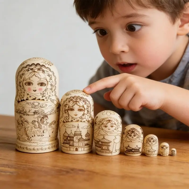 Kunsthandwerk Russische Puppen Holznistpuppe Stapelspielzeug Kulturelles Kunstprojekt für erwachsene Kinder, Sammler und A2UB