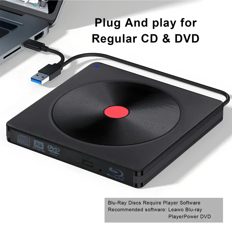 External Blu-ray Drive, USB 3.0 & Type-C BD Reader, DVD/CD Burner – Portable Blu-ray Player for Laptop PC, Windows/Linux/Mac OS