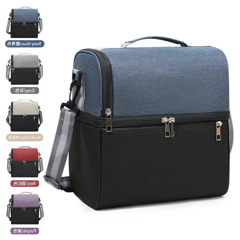Double Compartment Insulated Lunch Bag Heavy Duty Aluminum Foil Portable Bento Cooler Tote Factory Direct Hot Selling