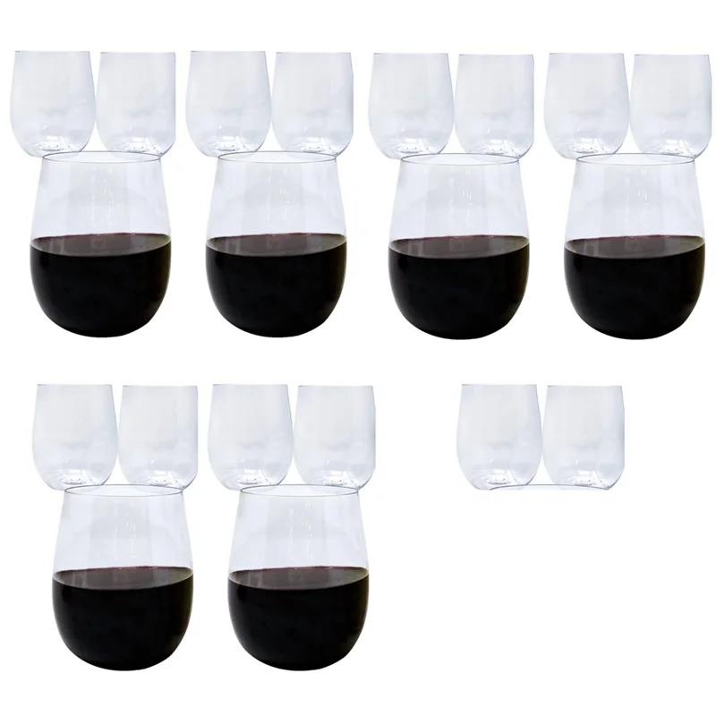 Disposable Wine Glasses, Stemless Plastic Wine Glasses for Parties Wine Cups, Plastic Champagne Glasses Cocktail Glasses