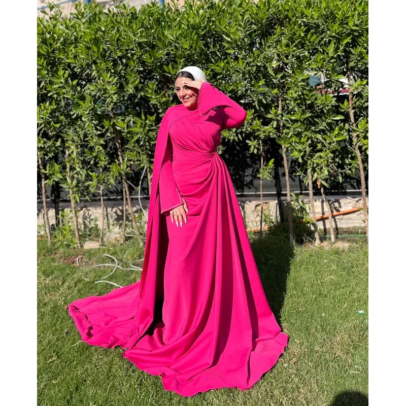 Indie Elegant Muslim Prom Gown Women's High Neck Long Sleeve Party Evening Dress Floor Length Formal Occasion Gowns customized