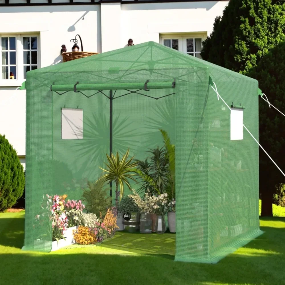 

8X6 FT Pop Up Greenhouse,Greenhouse for Outdoors, Portable Walk-in Greenhouse with Roll-Up Zipper Door, PE Cover Greenhouse for