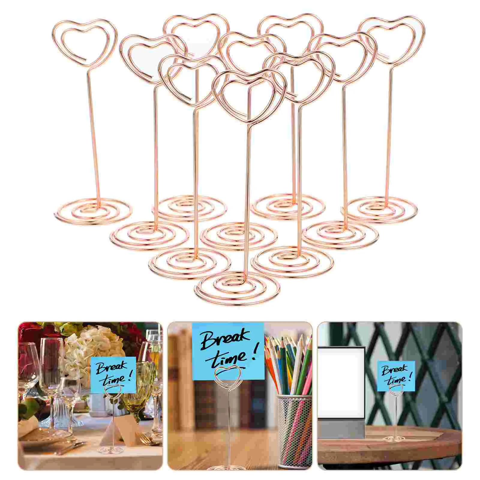 24 pçs forma de coração suporte de foto stands número de mesa clipes de menu de papel para festa de banquete de casamento (ouro rosa)