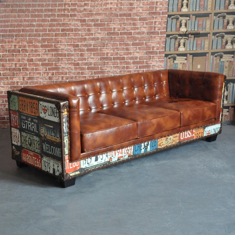 

Retro personalized sofa industrial style furniture hotel bar club clear bar living room sofa old buckle sofa
