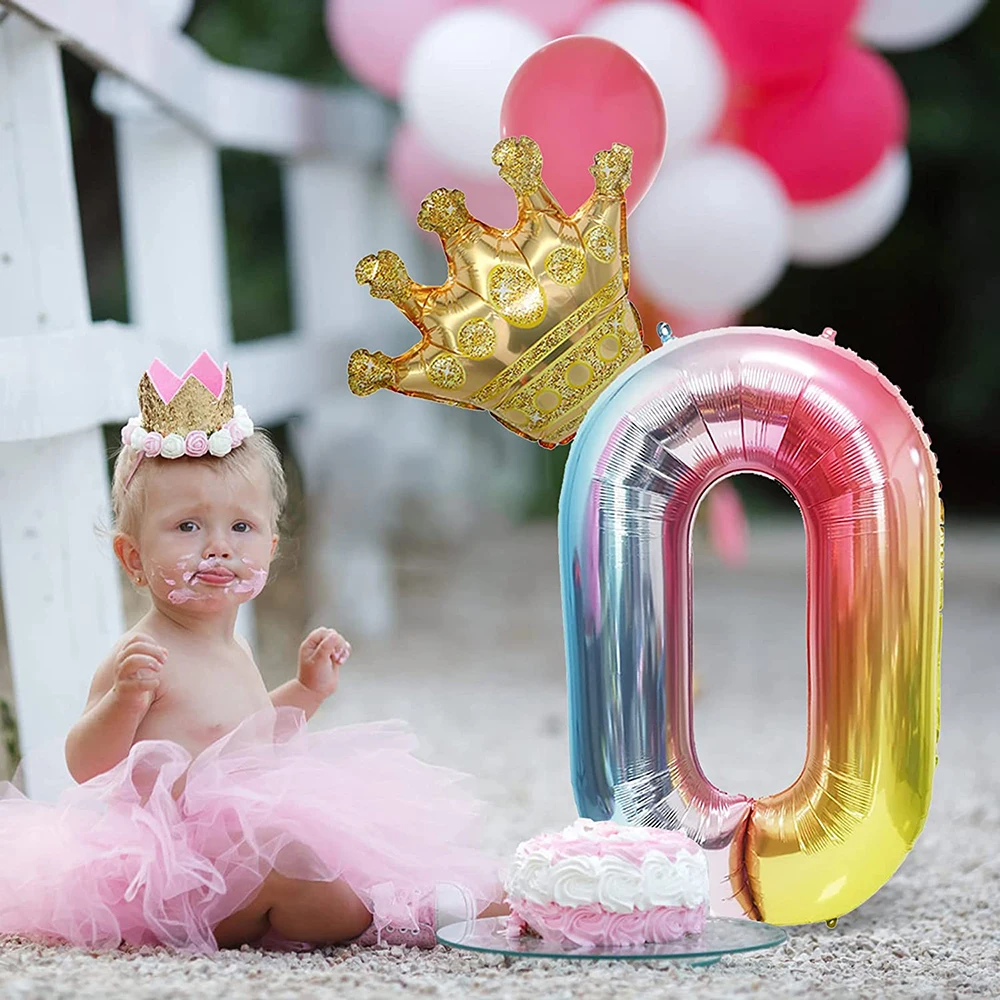 1Pcs 40inch Rainbow Number Big Foil Balloons Digital Detachable Crown Balloon Birthday Party Decor Baby Shower 0-9 Ballon Globos