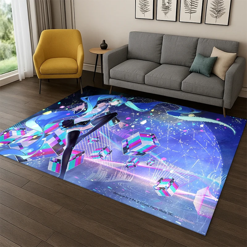 Music Girl M-MIKU Cartoon Carpet Rug for Playroom Bedroom Living Room Sofa Home Decor,kid Game Area Rug Non-slip Floor Mat